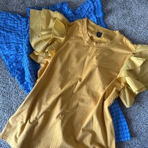 Lot of 2 Maternity Blouses – Blue & Mustard Yellow, Size M